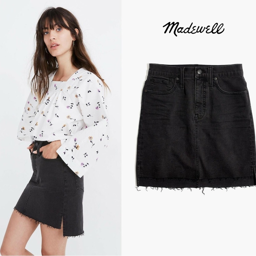 Madewell stretch denim straight mini skirt in black